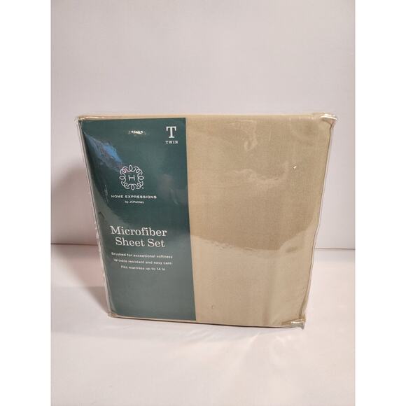 Twin Sheet Set Microfiber Tan Beige Home Expressions by JcPenney RAFFIA NWT - Picture 1 of 2